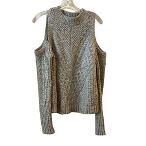 Express Women's M Gray Cold Shoulder Cable Knit Sweater Pullover